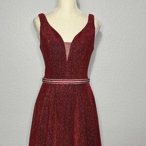 Deep Red Formal Evening Prom Dress Shimmery A-line Maxi Dress Holidays
